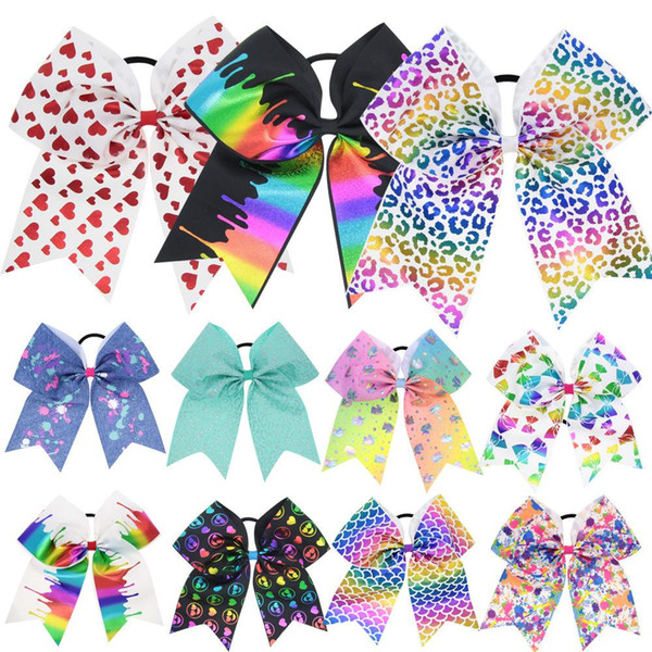 Colorful Bowknot Hair Rope Bow Heart Pattern Hair Band Pony Tails Holder Headdress Head Bands Fashion Drop Ship