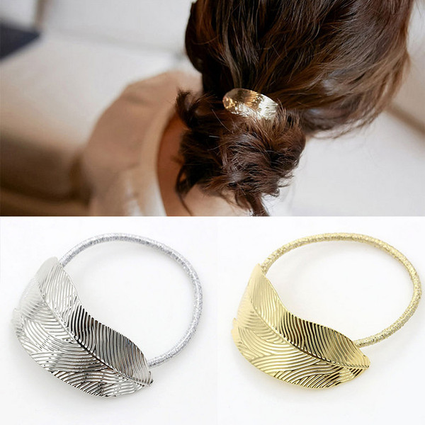 Hair Jewelry Brand New Fashion Women Vintage Hair band High Quality Gold Silver Plated Alloy Leaf Pony Tals Holder Wholesale LHR001