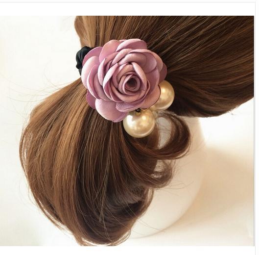 women summer style hair accessories handmade rose 2 pcs big pearl hair bands gum for hair