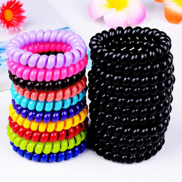 Wholesale cheap 100pcs/lot candy color large telephone line hair ring girls' hair ring Free Shipping