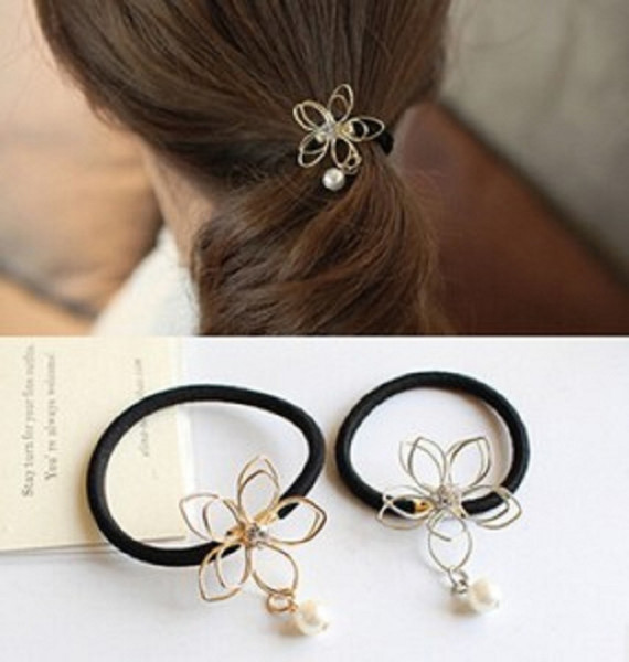 Fashion Vitange Rhinestone Crystal Pearl Hair Band hair accessories for women Girls Rope Elastic Ponytail Holder H101