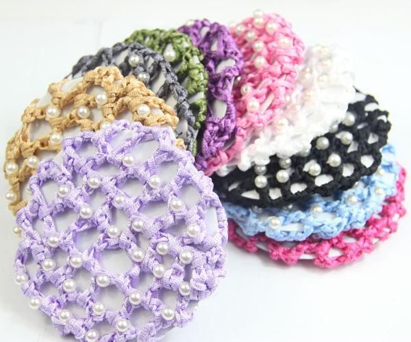 NEW 10 colors Bun Cover Snood Hair Net Ballet Dance Skating Crochet White Pearl Beautiful Colors free shipping