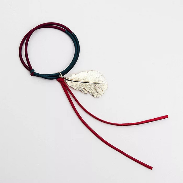 A Chai F51 Hanfeng feather fringed hair rope and leather band elasticity big fashion celebrity small woman fashion tie