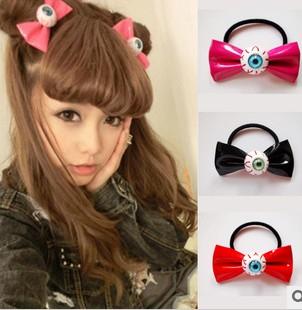 Bloodshot Eyeball Leather Hair Bow Punk Elastic Hair Ties Cosplay Costume Hair Accessories HJ108