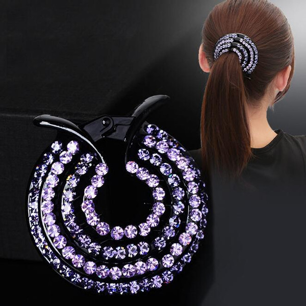 HOT SALE 6PCS/ Big Circle Round Plastic Hair CLIP Jewelry Claw Clamp Pin Clip Crystal Rhinestone Ponytail holder button