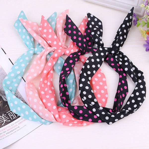 2017 Wholesale 9 Colors Little Bow Tie Rabbit Ears Hair Band Circular Wave Point Headdress Jewelry