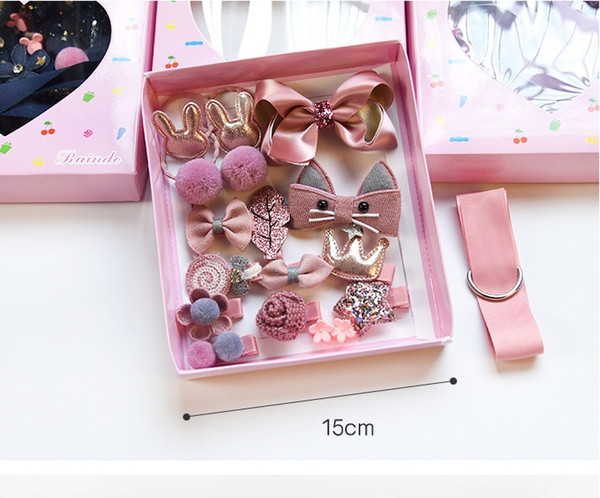 2018 New Hair Accessories 18 Piece Set Korean Girls Jewelry Box Rubber Hair Clips Snap Clip Korea Ribbon