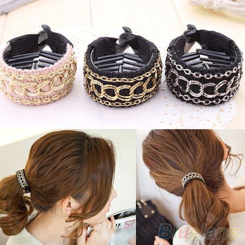 Fashionable Luxury Cute Women Gold Chain Hair Clip Hair Barrette Ponytail Holder 2MWT