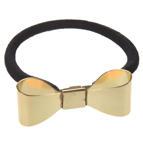 Fashion Polish Metal Bow Tie Hair Band Cuff Wrap Pony Tail Holder Headband (Golden) YUU8903