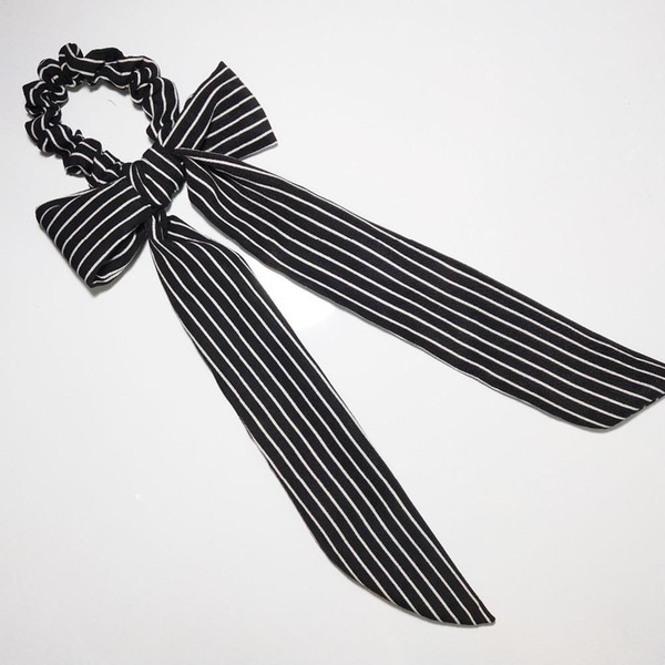 New Arrival Striped Bow detail Women Scarf Tie with Scrunchie for Women Hair Accessories Ponytial Holder