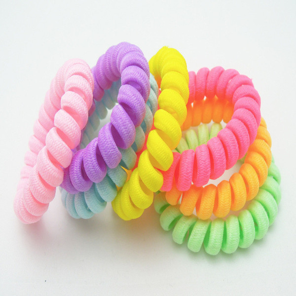 2017 Women Colorful Hair Bands Girl Candy Color BIG Telephone Cord Headbands Elastic Ponytail Holders Hair Ring 100pcs/lot Diameter 5.8cm