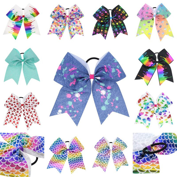 Free DHL 11 Styles Children Boutique Hair Accessorices Oversized Girl JOJO Colorful Series Bow Elastic Hair Ties Ponytail Kids Gifts H972Q