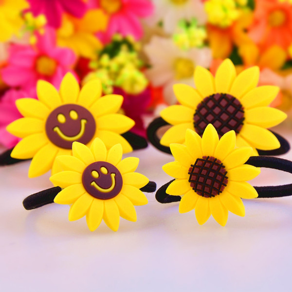 XS Lovely Sunflower & Smiling Face Hair Bands for Women Girl Silicone Yellow Flower Hair Rope Wholesale TS1119