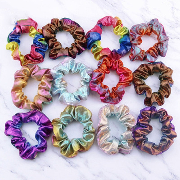 Ponytail Holder Metal Rainbow Colors Fabric Hair Rope Hair Scrunchy Headband Accessories Basic Hair Band Loop Ring 6Colors DHL FREE