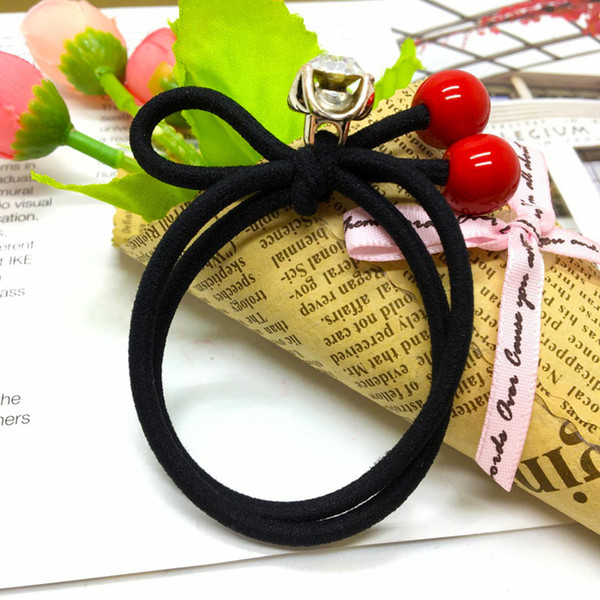 Beautiful Cherry shape bowknot simple style hair jewelry accessory double strings pony tails holder for girls