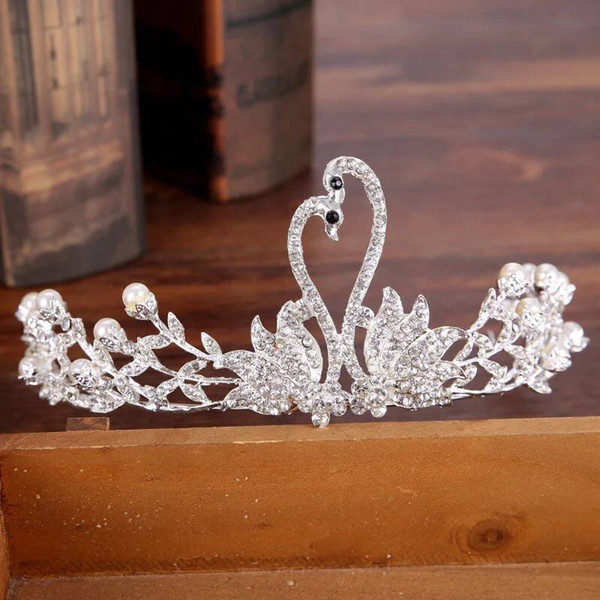 Fashion Swan Pearl Women Tiaras Luxury Bride Wedding Swan Crown Birthday Cake Decor Lady Princess Hair Jewelry