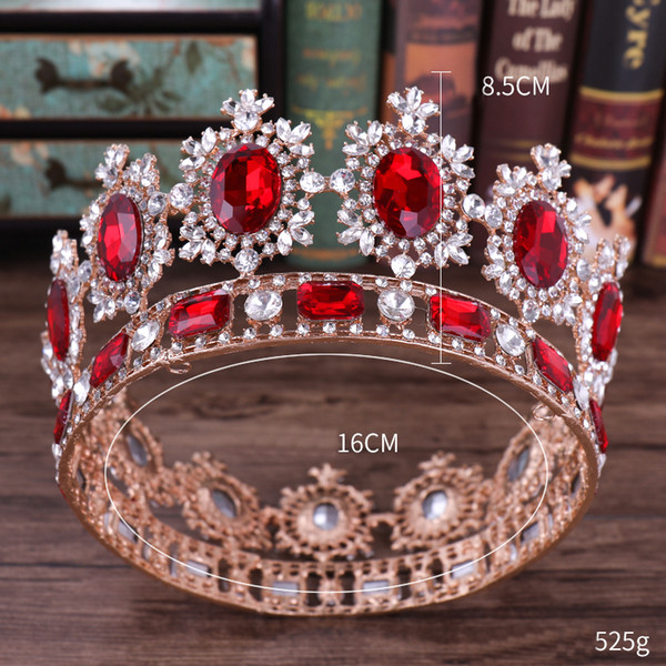 Red Queen Crown Crystal Bridal Tiaras Round Bride Crown Baroque Headband Wedding Accessories Diadem Hair Jewelry Ornament