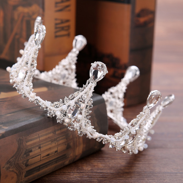 Crystal Queen Diadem Tiara Hair Accessories Headpieces For Women's Hair For Wedding Pearl Rhinestone Round Bride Crown