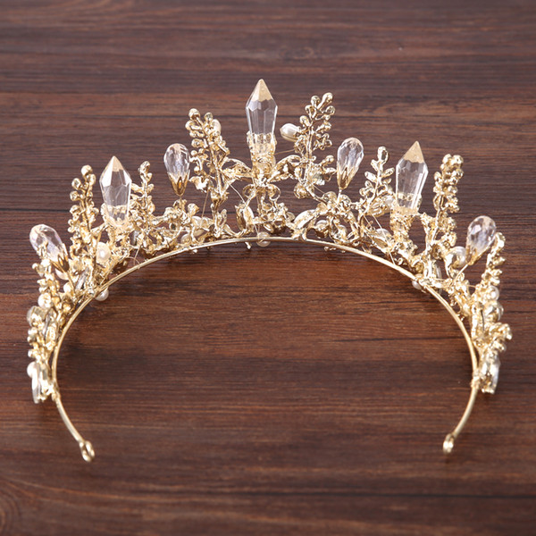 Vintage Gold Baroque Crystal Bride Wedding Crown tiara Hair Jewelry Accessories Pearl Queen Crown Bride Hair Accessories HG004