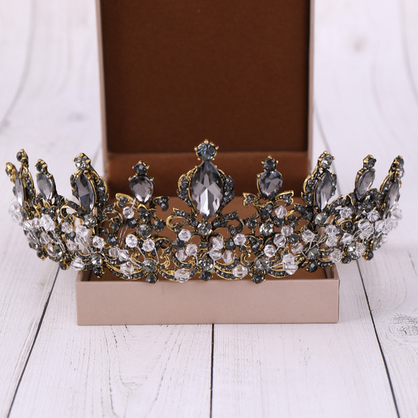 Vintage Black Crystal Wedding Crown Black Rhinestone Pageant Crown and Tiaras Baroque Bridal Wedding Hair Jewelry Accessories