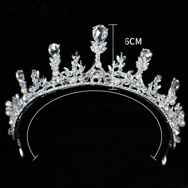 New Silver Crystal Crown Bride Hair Accessory Pearl Crystal Crown Queen Hair Ornaments Wedding Princess Bride Crown