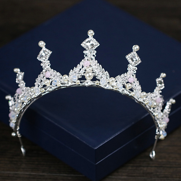 New Silver Pearl Rhinestone Baroque Crown In Hair Jewelry Bride's Tiara And Crown Women Diadem Wedding Pageant Hair Accessories