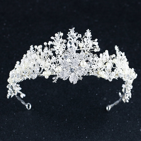 Silver Crystal Flower Crown For Bride Luxury Barque Crown Wedding Hair Accessories Bride's Tiara Wedding Headband Headdress