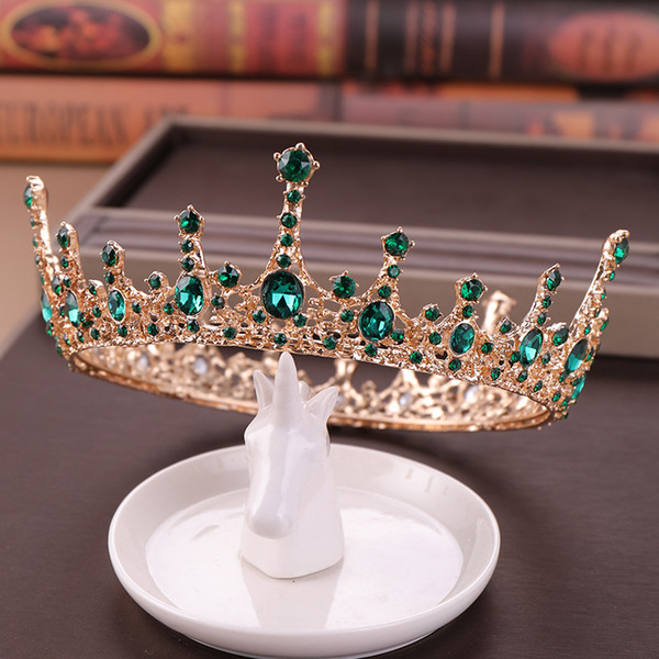 Green Crystal Tiara Crown For Bride Headpiece Accessories Round Queen Diadem Crystal Wedding Crown Bride's Tiaras