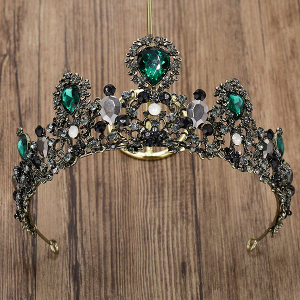 Crystal Crown Tiara Bride Headdress Vintage Baroque Green Crystal Crown Wedding Headpieces Bride Queen Hair Accessories