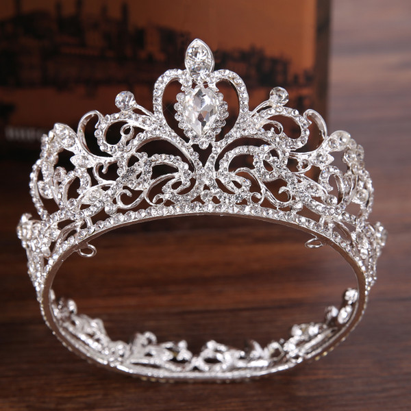 Exquisite Crystal Bride Crown Baroque Hair Jewelry Handmade Silver Tiara Rhinestone Hair Accessories For Wedding Queen Crown