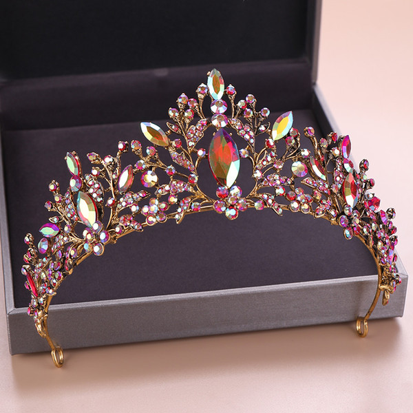 Vintage Colorful Crystal Tiara For Brides Accessories Bride Crystal Tiara Headband Crown and Headpieces Bride Headdress