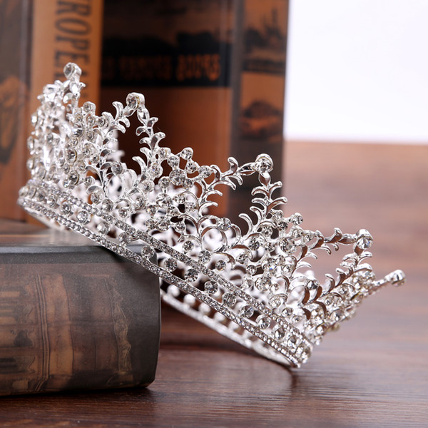 Silver Rhinestone Bride's Tiara and Crown Headpieces For Women's Hair For Wedding Round Leaf Crystal Queen Crown