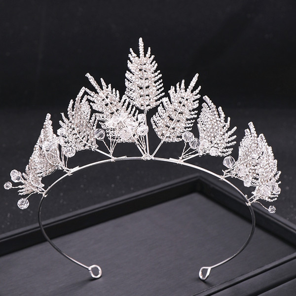 Rhinestone Feather Crown Tiara Bride Headdress Silver Feather Bride Crown Wedding Hair Accessories Bride Tiara