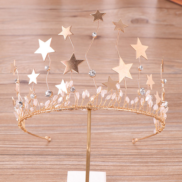 Stars Crown Women Headpices With Long Earrings Princess Bridal Wedding Crowns Rhinestone Pearl Tiaras Headbands