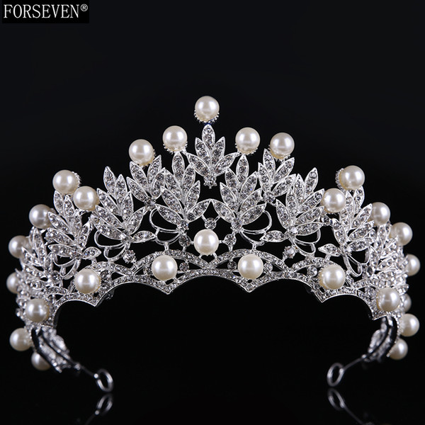 Fashion pearl Tiaras Crown for Bride crystal branches leaves style Wedding party hair jewelry women Hair accessories CY161117-14