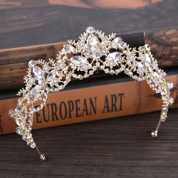 New Fashion Wedding Crystal Crown Hair Jewelry FORSEVEN Gold High quality Handmade Rhinestone Bridal Tiaras Crown Accessories