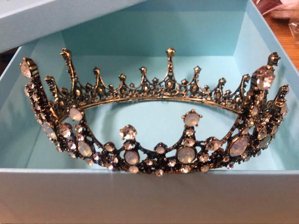 Baroque Rhinestone Bridal Crown Wedding Party Vintage Crystal Big King Queen Tiara and Crown Hairband Headpiece