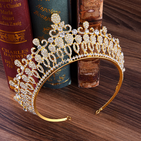 Gold Rhinestone Tiara Bride Hair Accessories Baroque Crown Wedding Headpiece Rhinestone Hair Hoop Wedding Tiaras Zirconia