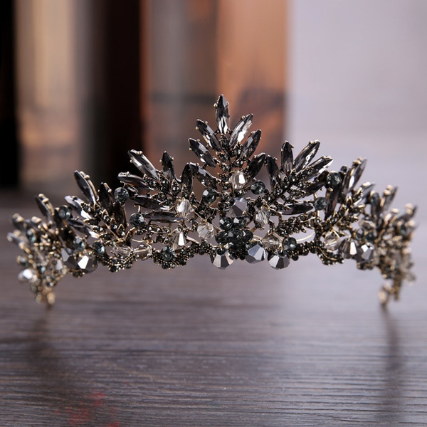 2019 Baroque Bronze Black Crystal Beads Bridal Tiaras Rhinestone Diadem Pageant Crown For Brides Headbands Wedding Hair Accessories