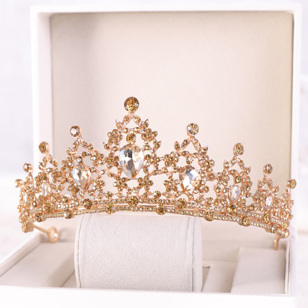 Gold Bridal Crown Crystal Wedding Hair Accessories Bridal Tiara Noble Gold Tiara Rhinestone Bridal Crown Wedding Headdress