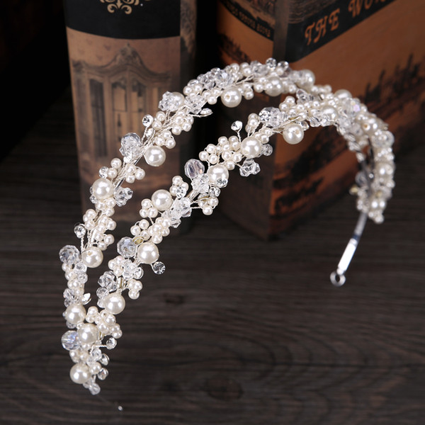 2019 Fanshion Rhinestones Pearl Tiaras Crowns Hair Jewelry Wedding Bride Headpiece Accessories Handmade Women Crystal Hairbands