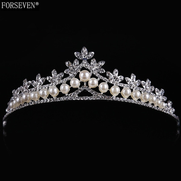 Women Alloy King Crown Pearl Princess Bride Tiara Diadem Wedding Tiaras And Crowns