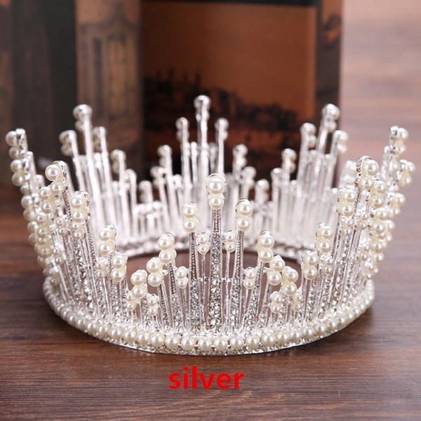 Luxury 3 Color Women Hair Jewelry Pearl Rhinestone Diadems King Queen Tiaras and Crowns for Wedding Bridal Hair Accessories