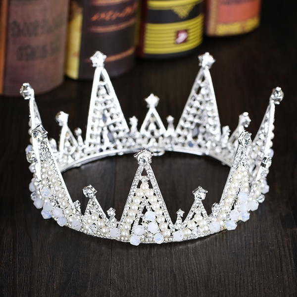 Luxury Pearl Tiaras Princess Headwear Pageant Engagement Wedding Headdress Bridal Jewelry Sparkling Crystal Crown