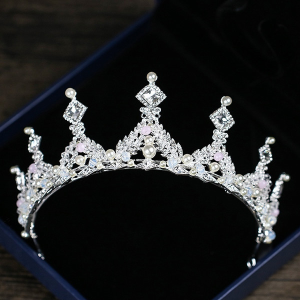 Silver Pearl Rhinestone Baroque Crown In Hair Jewelry Bride's Tiara and Crown Women Diadem Wedding Pageant Hair Accessories