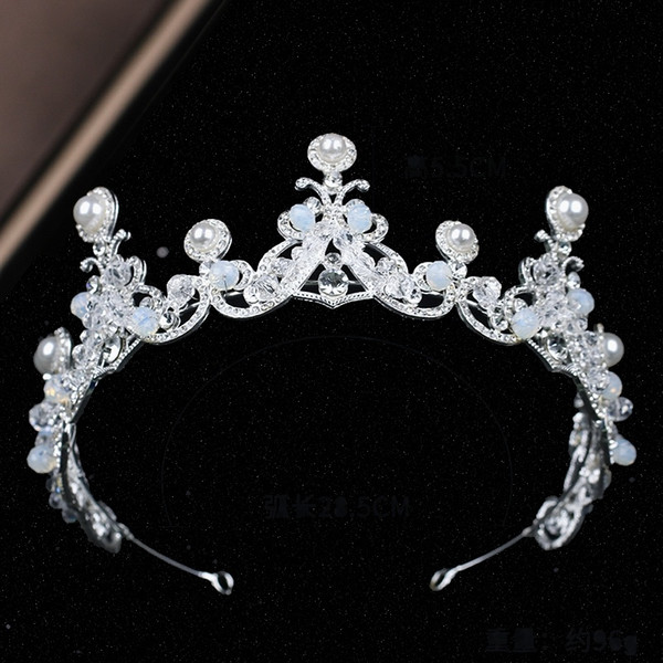 Silver Pearl Crystal Wedding Hair Accessories for Women Handmade Princess Tiara Crown Queen Diadem Pageants Pom Hair Jewelry