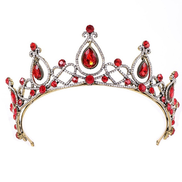 Red Crystal Wedding Crown Queen Tiara Bride Crown Headband Bridal Accessories Diadem Mariage Hair Jewelry Ornaments