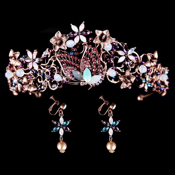 Trendy Luxury Vintage Baroque Butterfly Crystal Wedding Crown Bridal Tiaras Crown Accessories