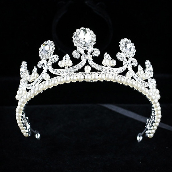 Crystal Rhinestone Crown and Tiara for Bride Pearl Wedding Crown Hair Accessories Queen Wedding Diadem Headpieces