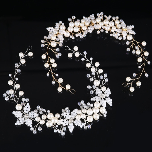 Handmade Bridal Rhinestone Pearl Hair Band Hair Piece Women Simulated-pearl Flower Jewelry Wedding Tiaras Crown Accessories